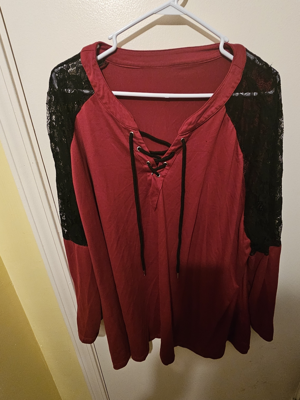 Women's Lace-Sleeve Lace-Up Top - Red